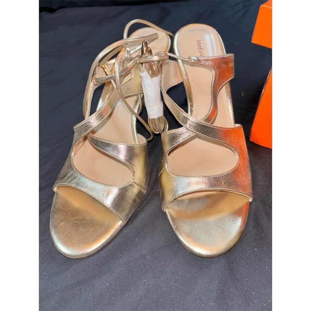 Mofirdast Women's Strappy Lace-Up Stiletto‎ Heel Sandals Gold 8 formal wedding